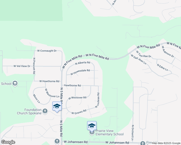 map of restaurants, bars, coffee shops, grocery stores, and more near 2605 West Howesdale Court in Spokane