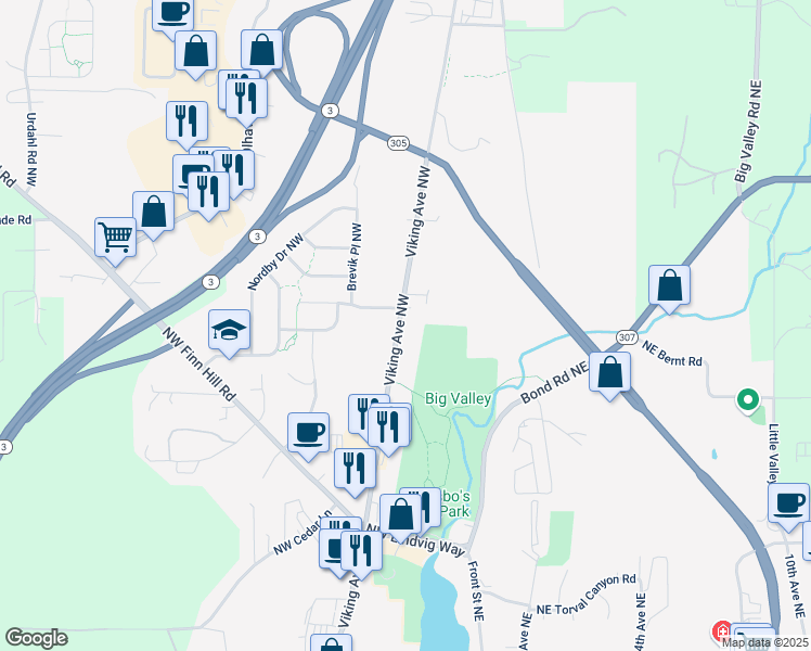 map of restaurants, bars, coffee shops, grocery stores, and more near 21022 Viking Avenue Northwest in Poulsbo