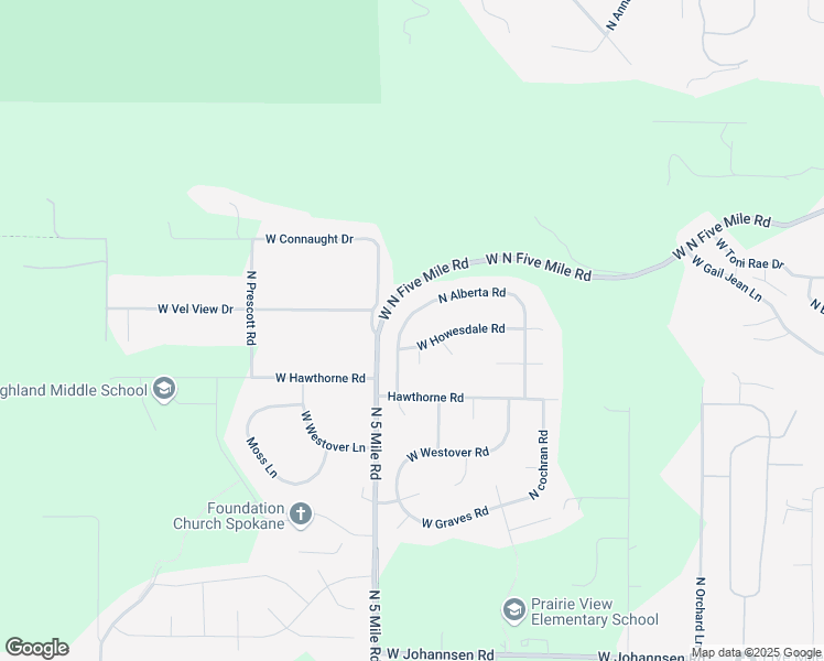 map of restaurants, bars, coffee shops, grocery stores, and more near 10403 North Alberta Road in Spokane