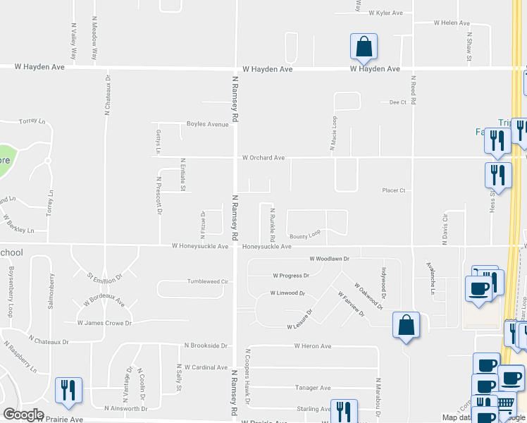 map of restaurants, bars, coffee shops, grocery stores, and more near 9086 North Neufeld Road in Hayden