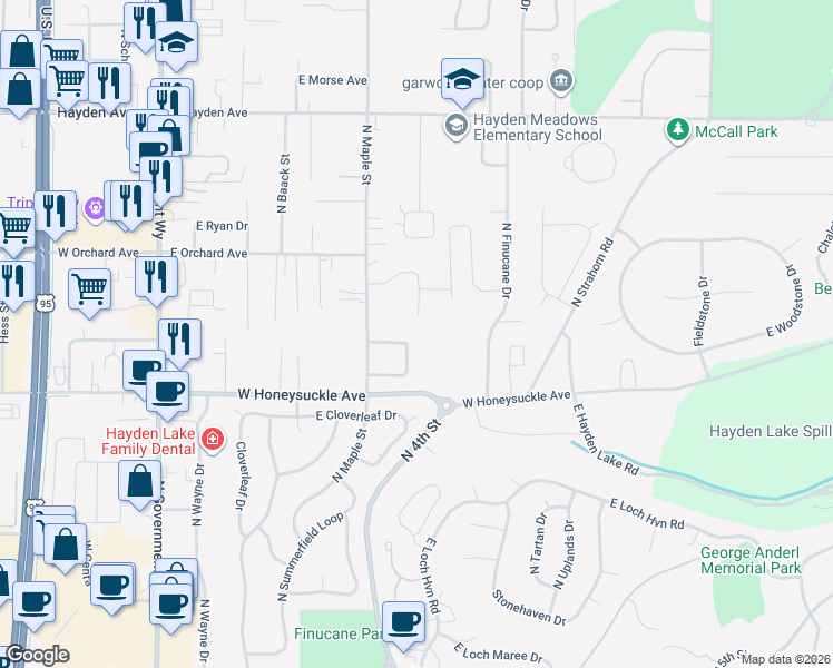 map of restaurants, bars, coffee shops, grocery stores, and more near 798 Maple Place in Hayden