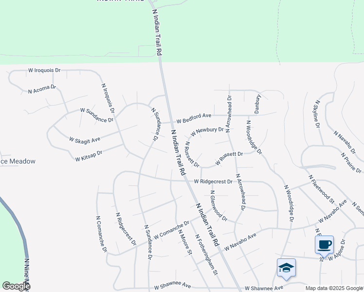 map of restaurants, bars, coffee shops, grocery stores, and more near 10515 North Russett Drive in Spokane
