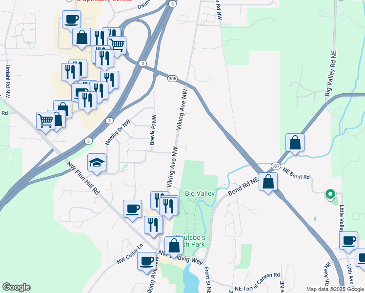 map of restaurants, bars, coffee shops, grocery stores, and more near 21000 Viking Avenue Northwest in Poulsbo