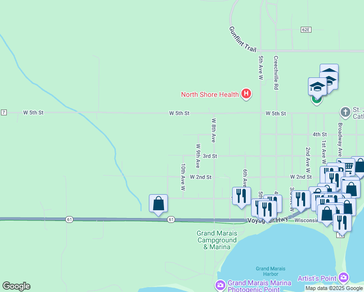 map of restaurants, bars, coffee shops, grocery stores, and more near 930 West 4th Street in Grand Marais