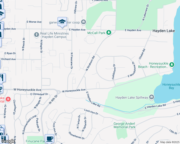map of restaurants, bars, coffee shops, grocery stores, and more near 1275 East Woodstone Court in Hayden