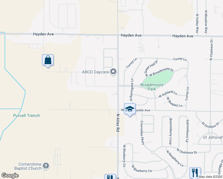 map of restaurants, bars, coffee shops, grocery stores, and more near 3254 West Giovanni Lane in Hayden