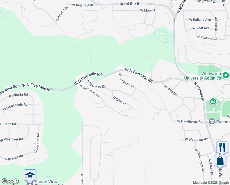 map of restaurants, bars, coffee shops, grocery stores, and more near 1629 West Toni Rae Drive in Spokane