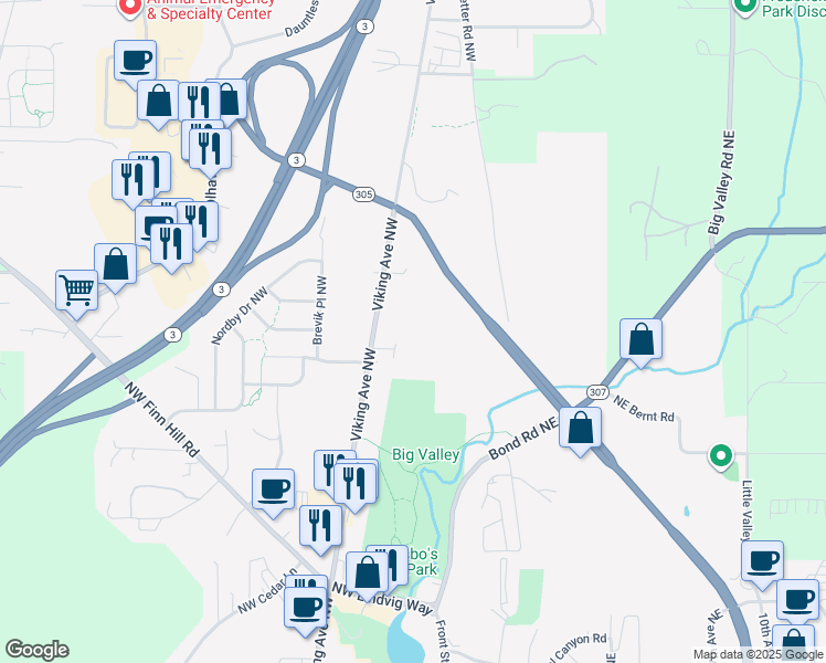 map of restaurants, bars, coffee shops, grocery stores, and more near 21044 Viking Avenue Northwest in Poulsbo