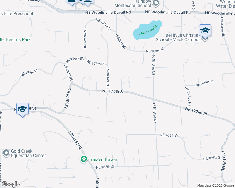 map of restaurants, bars, coffee shops, grocery stores, and more near 15925 Northeast 175th Street in Woodinville