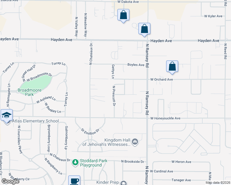 map of restaurants, bars, coffee shops, grocery stores, and more near 1983 West Ridgemont Avenue in Hayden