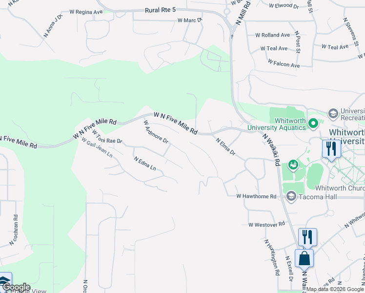 map of restaurants, bars, coffee shops, grocery stores, and more near 10714 West Juanita Road in Spokane