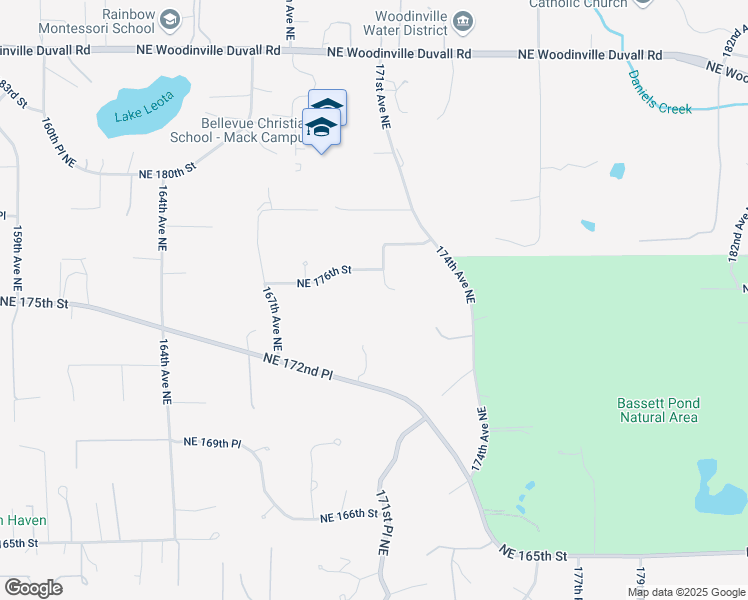 map of restaurants, bars, coffee shops, grocery stores, and more near 17519 170th Place Northeast in Woodinville