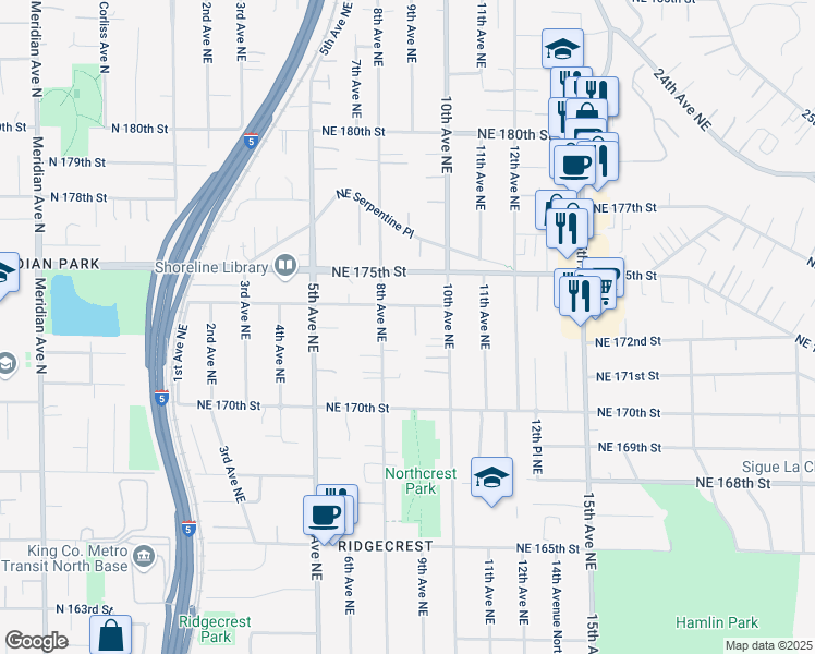 map of restaurants, bars, coffee shops, grocery stores, and more near 17305 9th Avenue Northeast in Shoreline