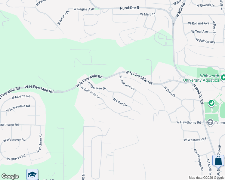 map of restaurants, bars, coffee shops, grocery stores, and more near 1629 West Toni Rae Drive in Spokane