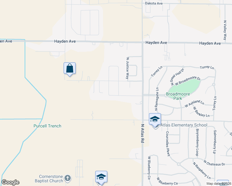 map of restaurants, bars, coffee shops, grocery stores, and more near 3522 West Giovanni Lane in Hayden