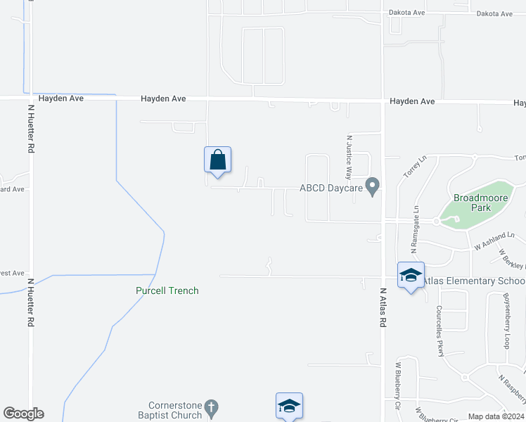 map of restaurants, bars, coffee shops, grocery stores, and more near 3700 West Robison Avenue in Hayden