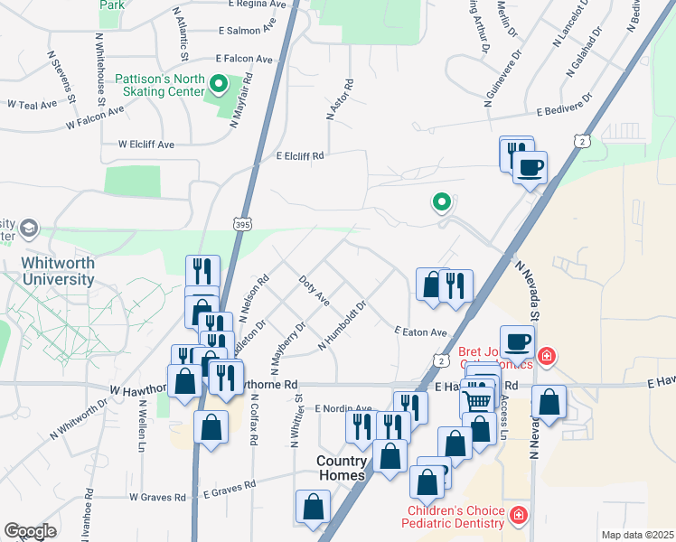 map of restaurants, bars, coffee shops, grocery stores, and more near in Spokane