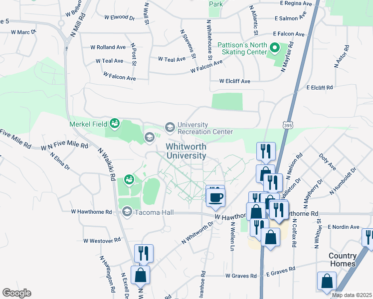 map of restaurants, bars, coffee shops, grocery stores, and more near 300 West Hawthorne Road in Spokane