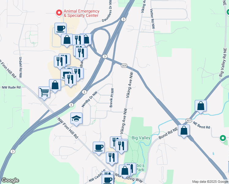 map of restaurants, bars, coffee shops, grocery stores, and more near 21172 Brevik Place Northwest in Poulsbo