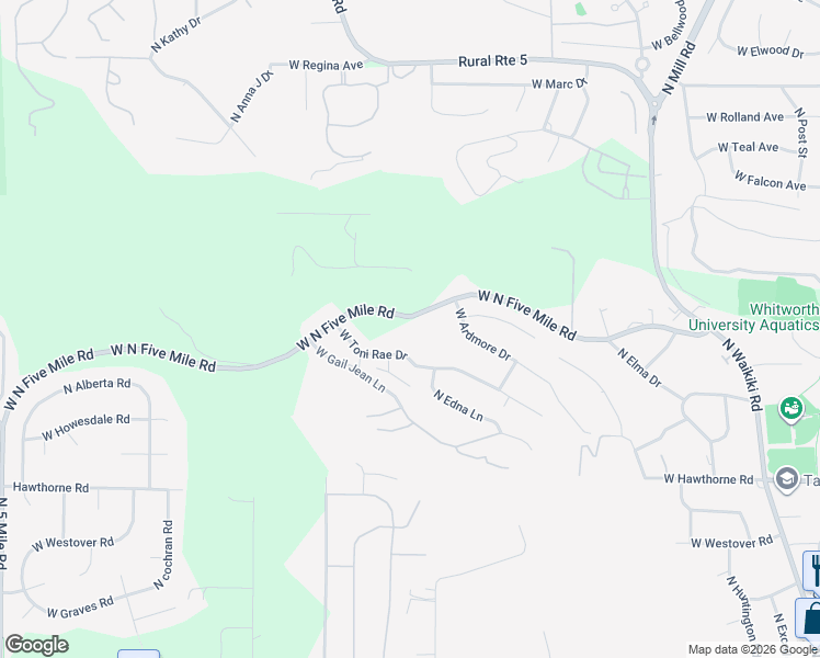 map of restaurants, bars, coffee shops, grocery stores, and more near 1715 West North Five Mile Road in Spokane