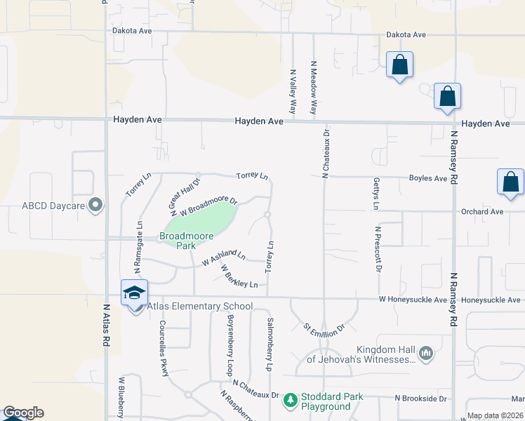 map of restaurants, bars, coffee shops, grocery stores, and more near 2433 West Warwick Court in Hayden