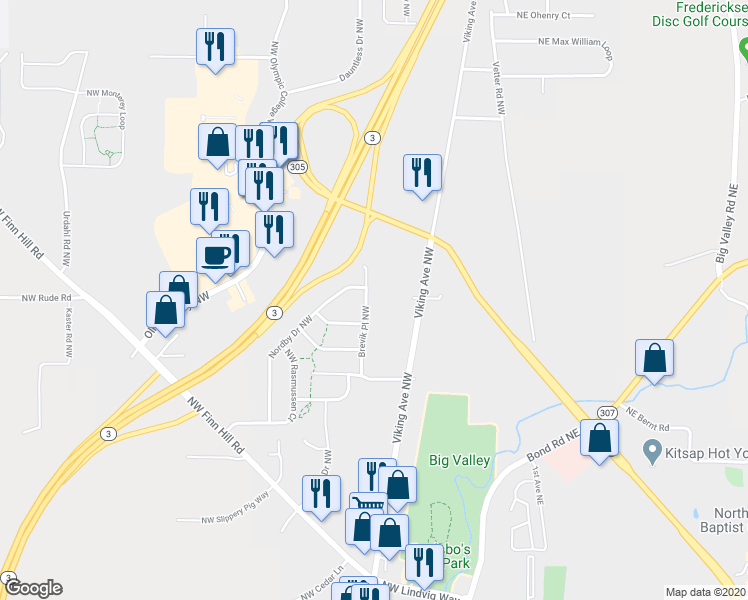 map of restaurants, bars, coffee shops, grocery stores, and more near 21202 Brevik Place Northwest in Poulsbo