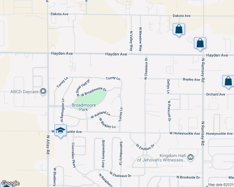 map of restaurants, bars, coffee shops, grocery stores, and more near 2433 West Warwick Court in Hayden