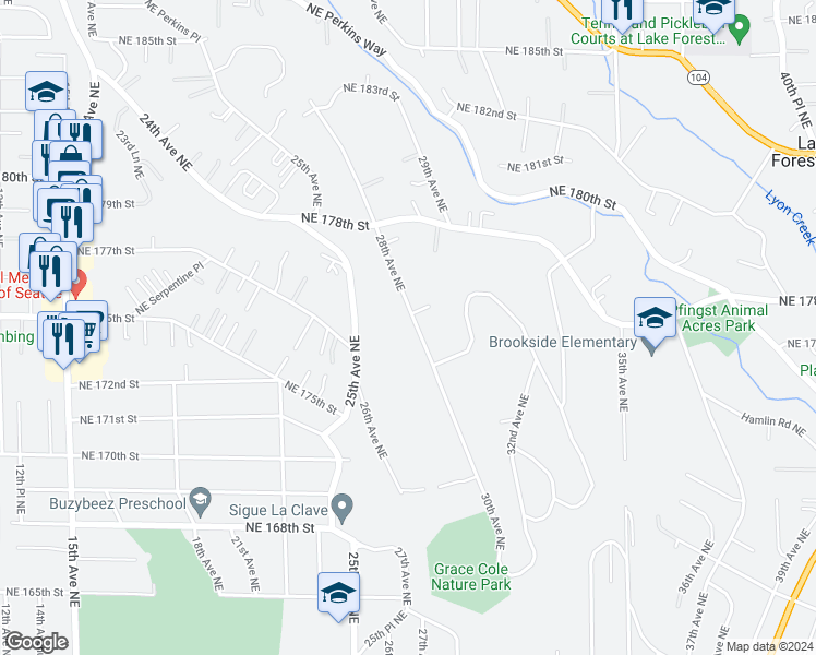 map of restaurants, bars, coffee shops, grocery stores, and more near 17241 28th Avenue Northeast in Lake Forest Park