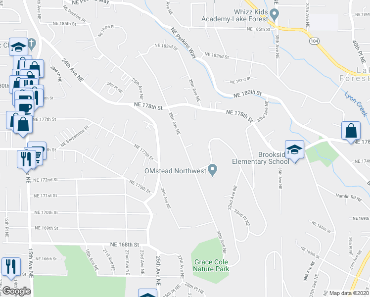map of restaurants, bars, coffee shops, grocery stores, and more near 17241 28th Avenue Northeast in Lake Forest Park