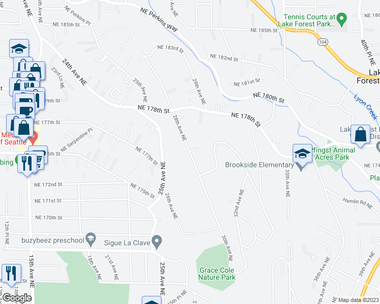 map of restaurants, bars, coffee shops, grocery stores, and more near 17241 28th Avenue Northeast in Lake Forest Park