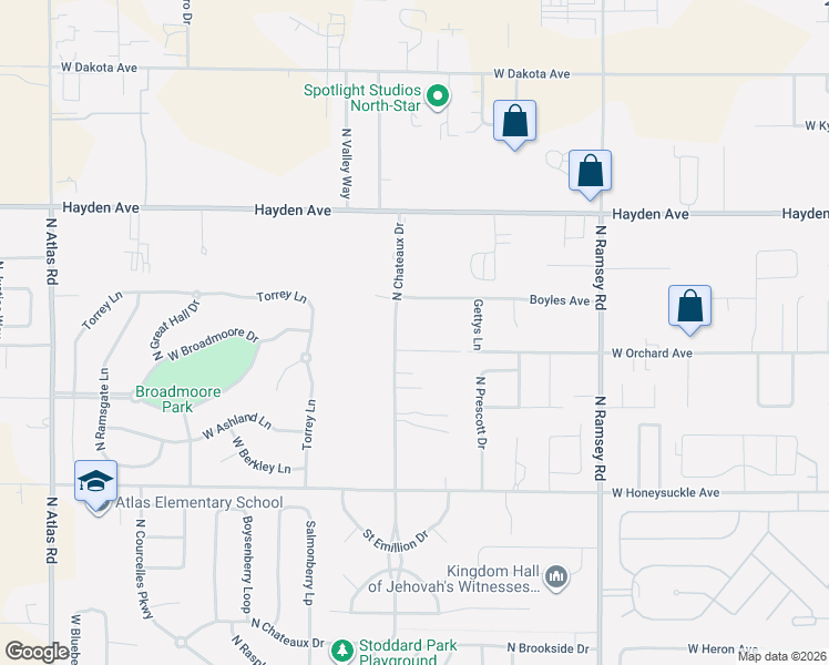 map of restaurants, bars, coffee shops, grocery stores, and more near 9190 North Chateaux Drive in Hayden