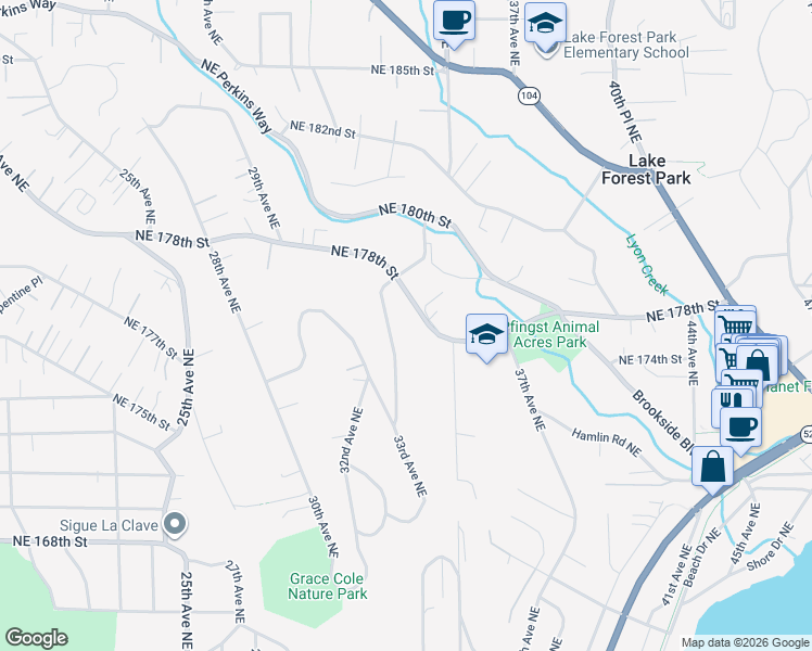 map of restaurants, bars, coffee shops, grocery stores, and more near 17522 33rd Avenue Northeast in Lake Forest Park