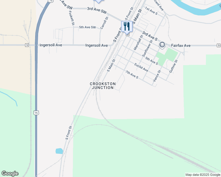 map of restaurants, bars, coffee shops, grocery stores, and more near 202 7th Avenue South in Crookston