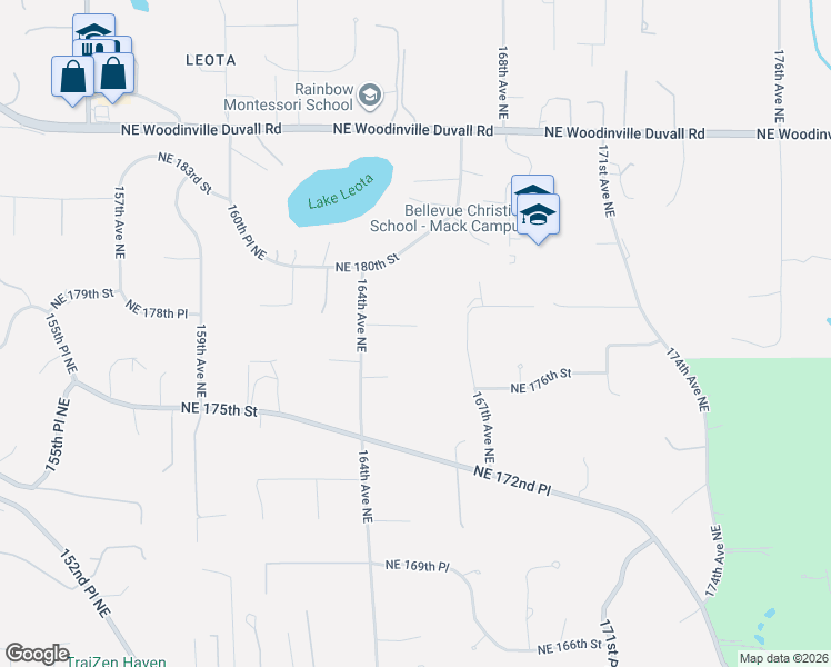 map of restaurants, bars, coffee shops, grocery stores, and more near 17730 164th Avenue Northeast in Woodinville