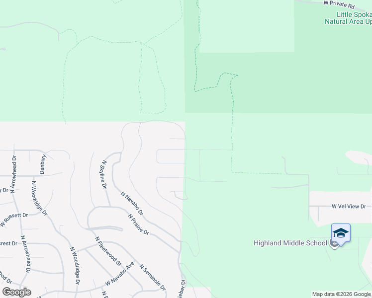 map of restaurants, bars, coffee shops, grocery stores, and more near 10321 North Navaho Drive in Spokane