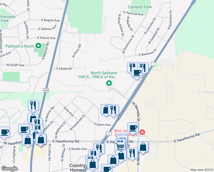map of restaurants, bars, coffee shops, grocery stores, and more near 10727 North Newport Highway in Spokane