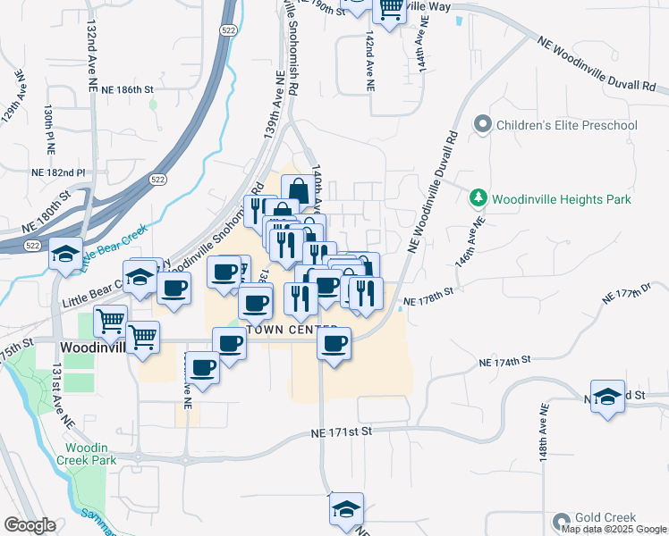 map of restaurants, bars, coffee shops, grocery stores, and more near 17800 140th Avenue Northeast in Woodinville
