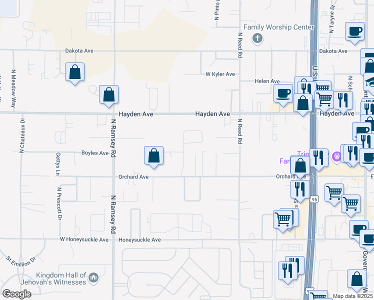 map of restaurants, bars, coffee shops, grocery stores, and more near 9314 North Macie Loop in Hayden