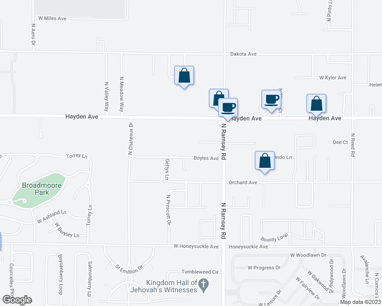 map of restaurants, bars, coffee shops, grocery stores, and more near 1809 Boyles Avenue in Hayden