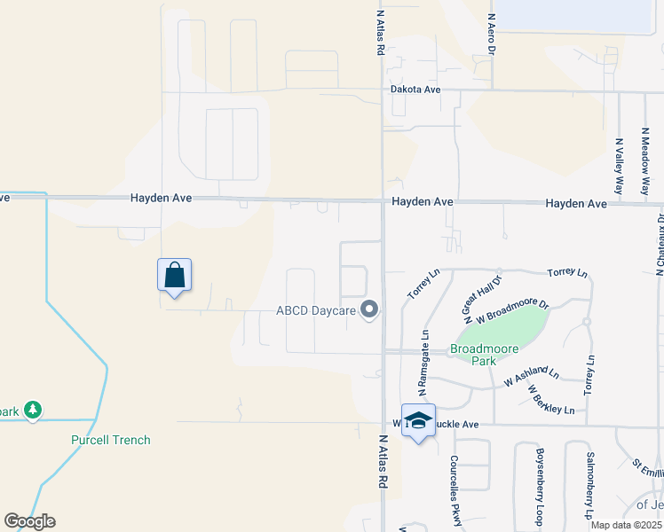map of restaurants, bars, coffee shops, grocery stores, and more near 9371 North Justice Way in Hayden