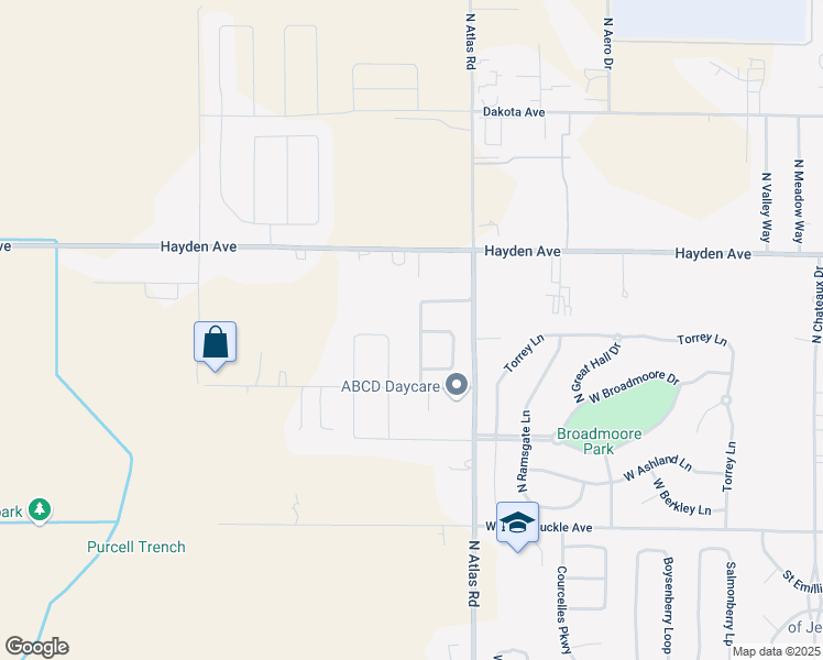 map of restaurants, bars, coffee shops, grocery stores, and more near 9371 North Justice Way in Hayden