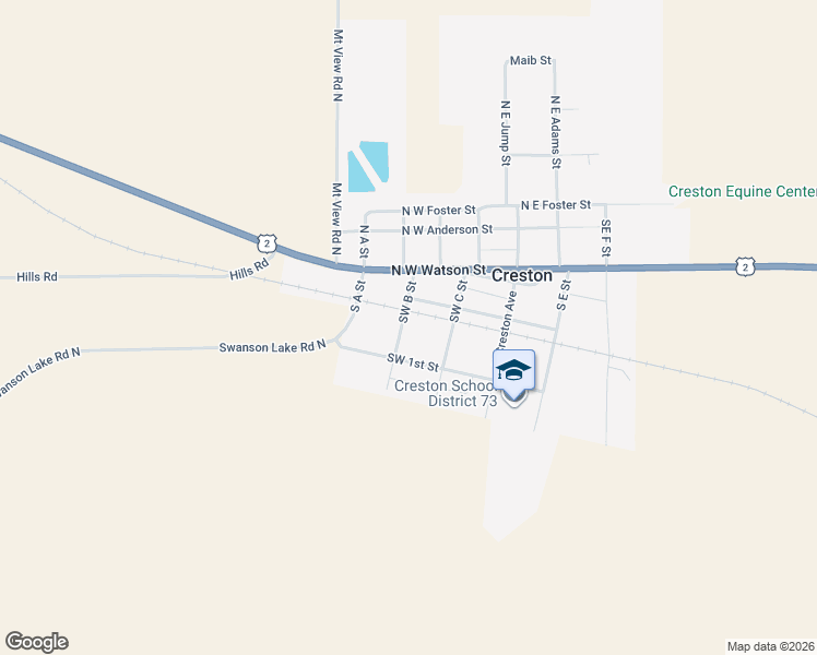 map of restaurants, bars, coffee shops, grocery stores, and more near 295 Southwest Railroad Street in Creston