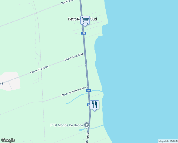 map of restaurants, bars, coffee shops, grocery stores, and more near 1159 New Brunswick 134 in Petit-Rocher-Sud