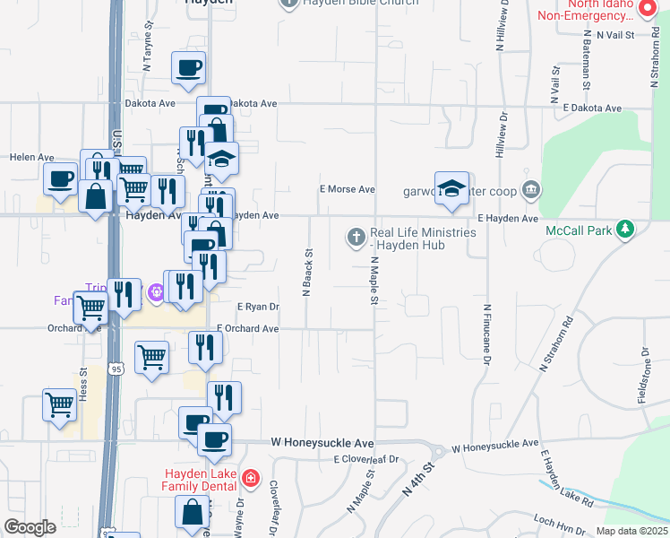 map of restaurants, bars, coffee shops, grocery stores, and more near 9414 La Costa Court in Hayden