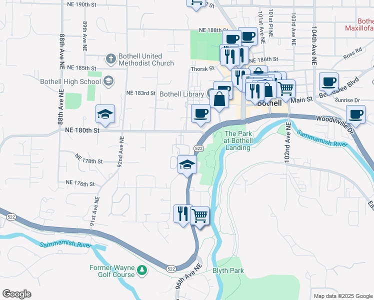 map of restaurants, bars, coffee shops, grocery stores, and more near in Bothell