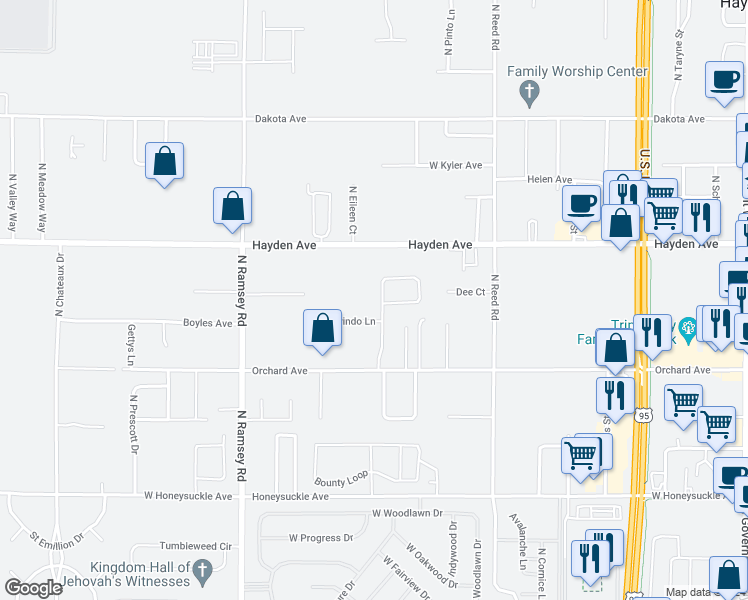 map of restaurants, bars, coffee shops, grocery stores, and more near 9347 North Macie Loop in Hayden