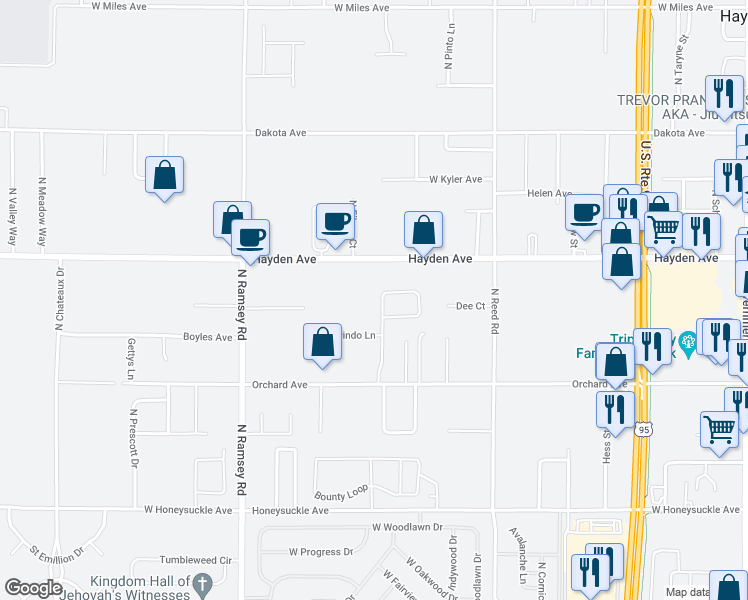 map of restaurants, bars, coffee shops, grocery stores, and more near 9377 North Macie Loop in Hayden
