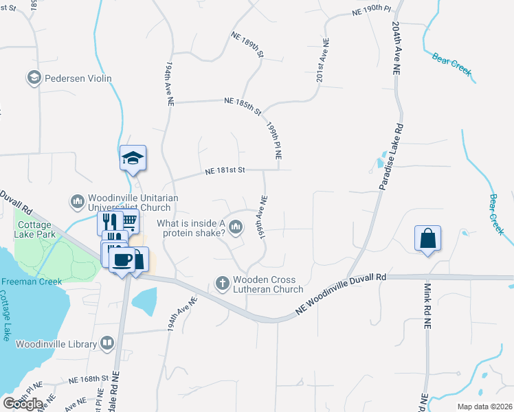 map of restaurants, bars, coffee shops, grocery stores, and more near 17803 199th Avenue Northeast in Woodinville