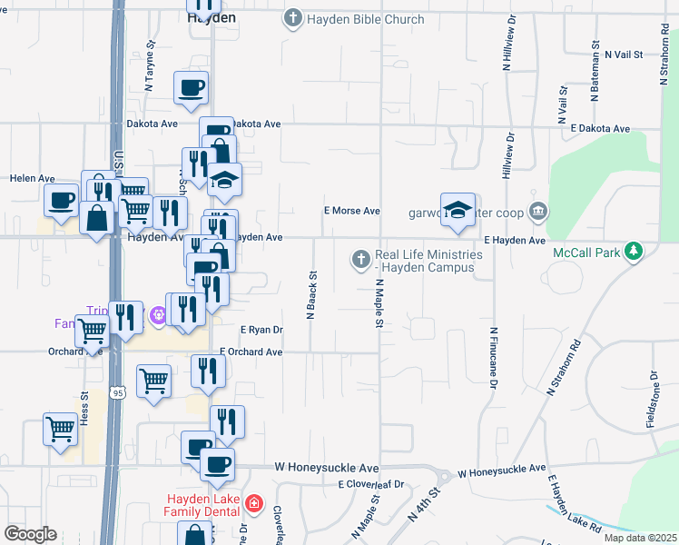 map of restaurants, bars, coffee shops, grocery stores, and more near 9484 La Costa Court in Hayden