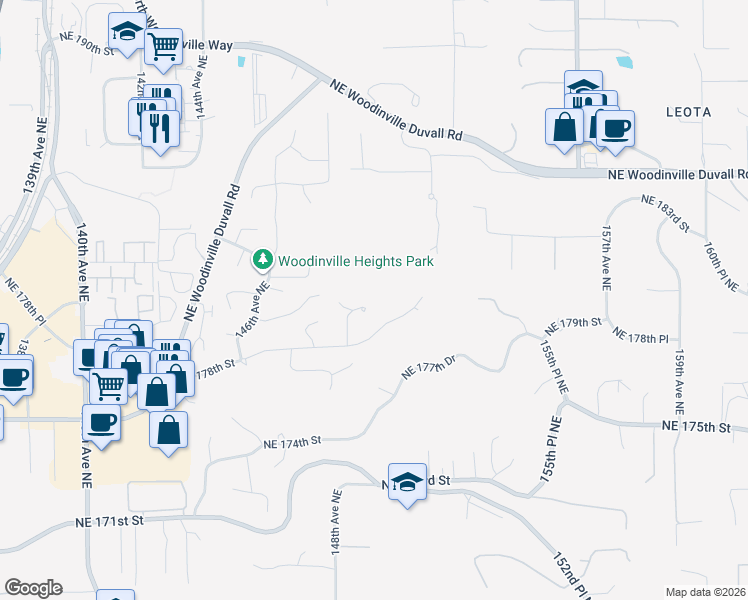 map of restaurants, bars, coffee shops, grocery stores, and more near 17859 149th Avenue Northeast in Woodinville